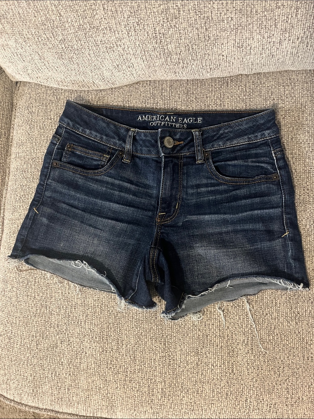 American Eagle Outfitters Dark Indigo Frayed Denim Shorts